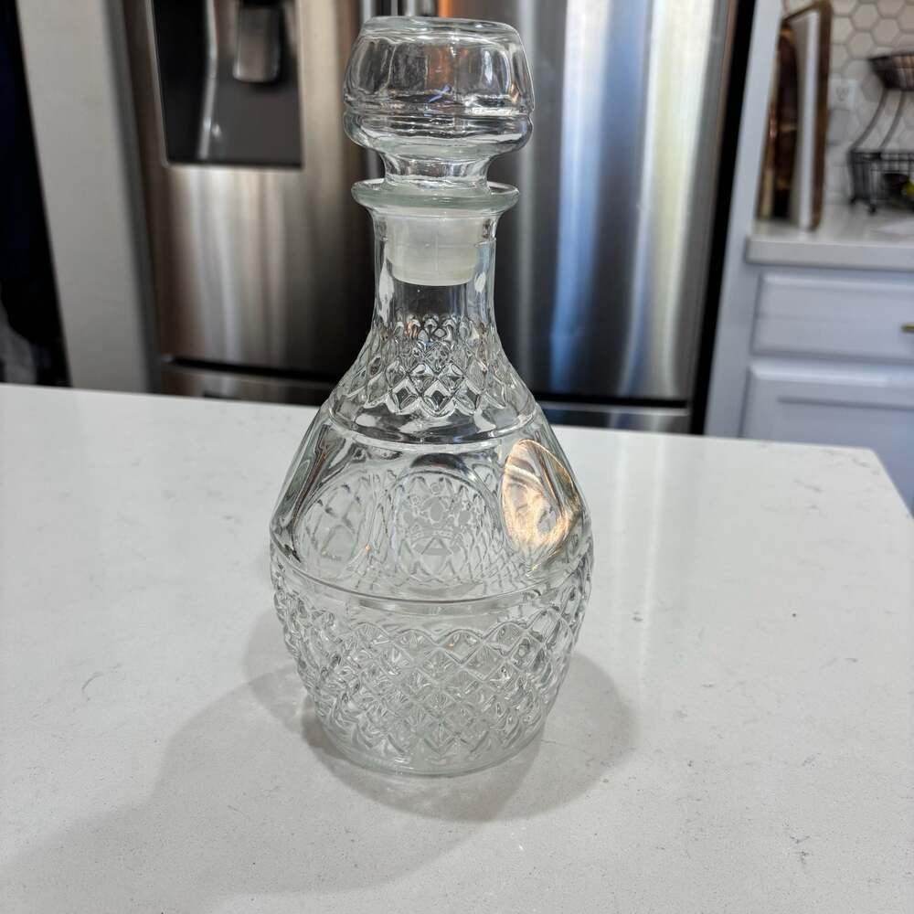 Vintage Imperial Glass Crown and Grapes Clear Glass Decanter with Stopper
